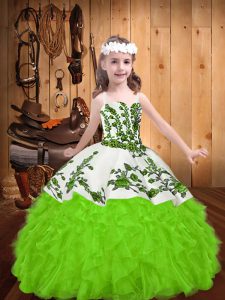 Straps Lace Up Embroidery and Ruffles Kids Formal Wear Sleeveless