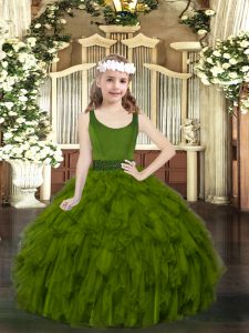 Nice Organza Sleeveless Floor Length Pageant Gowns For Girls and Beading and Ruffles