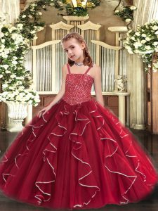 Affordable Red Sleeveless Beading and Ruffles Floor Length Child Pageant Dress