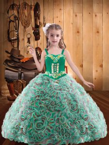 Elegant Fabric With Rolling Flowers Sleeveless Floor Length Kids Formal Wear and Embroidery and Ruffles