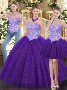 Stylish Floor Length Purple Quinceanera Dress Sweetheart Sleeveless Lace Up