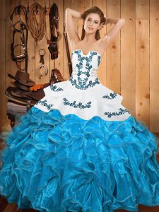 Fine Embroidery and Ruffles Quinceanera Gowns Teal Lace Up Sleeveless Floor Length