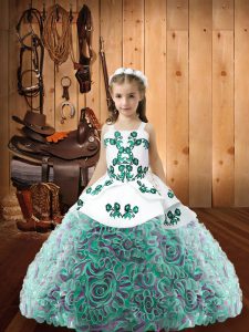 Elegant Straps Sleeveless Lace Up Custom Made Pageant Dress Multi-color Fabric With Rolling Flowers