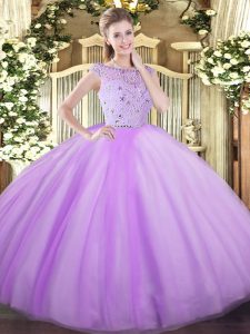 Edgy Beading Vestidos de Quinceanera Lavender Zipper Sleeveless Floor Length
