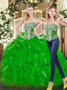 Green Sleeveless Organza Lace Up Vestidos de Quinceanera for Military Ball and Sweet 16 and Quinceanera