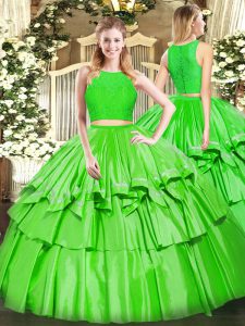 Elegant Green Sleeveless Floor Length Ruffled Layers Zipper Ball Gown Prom Dress