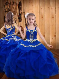 Pretty Sleeveless Embroidery Lace Up Little Girls Pageant Gowns
