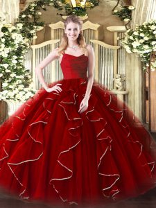 Clearance Floor Length Wine Red Quinceanera Dress Organza Sleeveless Ruffles