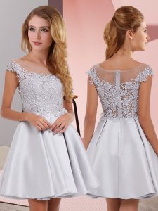 New Arrival Mini Length Silver Dama Dress for Quinceanera Scoop Sleeveless Zipper