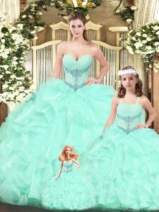 Smart Aqua Blue Sleeveless Tulle Lace Up Quinceanera Gown for Military Ball and Sweet 16 and Quinceanera