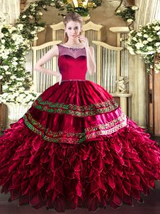 Modern Floor Length Zipper 15 Quinceanera Dress Coral Red for Sweet 16 and Quinceanera with Beading and Ruffles