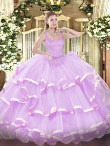 Super Lilac Zipper Sweet 16 Dress Beading and Ruffled Layers Sleeveless Floor Length