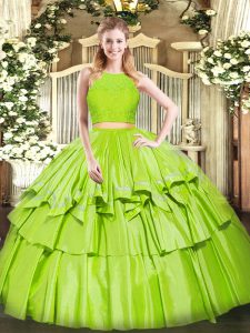 Luxurious Ruffled Layers Quinceanera Gown Yellow Green Zipper Sleeveless Floor Length