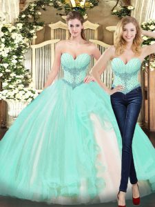 Elegant Floor Length Two Pieces Sleeveless Apple Green Quinceanera Gown Lace Up