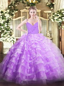Lavender Ball Gowns Ruffled Layers Quinceanera Dress Zipper Organza Sleeveless Floor Length