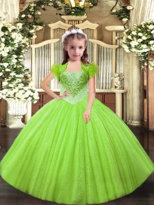 Superior Yellow Green Sleeveless Floor Length Beading Lace Up Girls Pageant Dresses