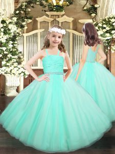 Apple Green Zipper Kids Pageant Dress Beading and Lace Sleeveless Floor Length