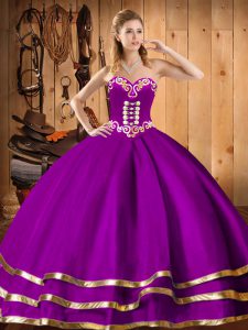 Edgy Purple Quinceanera Dress Military Ball and Sweet 16 and Quinceanera with Embroidery Sweetheart Sleeveless Lace Up