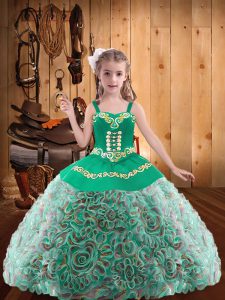 Custom Made Multi-color Sleeveless Fabric With Rolling Flowers Lace Up Kids Pageant Dress for Sweet 16 and Quinceanera