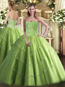 Sweetheart Sleeveless Lace Up Quinceanera Gown Olive Green Tulle