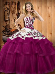 Nice Sweetheart Sleeveless Lace Up Quinceanera Dress Fuchsia Organza