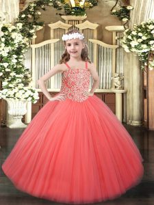 Fashionable Tulle Sleeveless Floor Length Child Pageant Dress and Beading