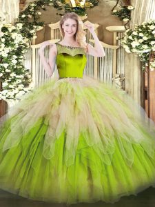 Ball Gowns Quinceanera Gowns Multi-color Scoop Organza Sleeveless Floor Length Zipper