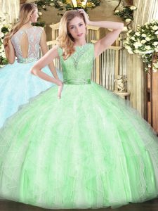 Floor Length Ball Gowns Sleeveless Apple Green Quinceanera Gown Backless