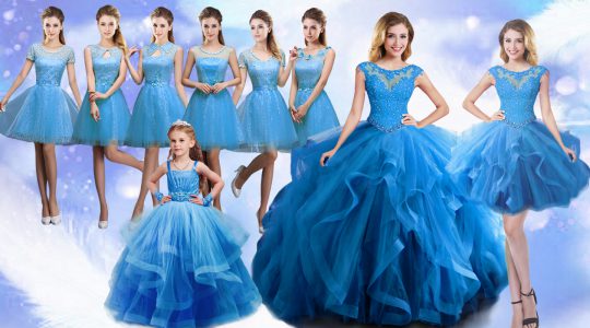 New Arrival Sleeveless Organza Floor Length Lace Up Quinceanera Gown in Baby Blue with Beading and Ruffles