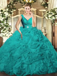 Glorious Turquoise Sweet 16 Dresses Military Ball and Sweet 16 and Quinceanera with Beading and Ruching V-neck Sleeveless Backless