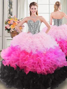Dynamic Organza Sleeveless Floor Length Sweet 16 Quinceanera Dress and Beading and Ruffles