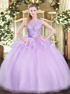 Lace 15 Quinceanera Dress Lavender Backless Sleeveless Floor Length