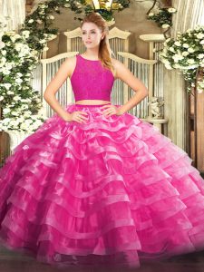 Dramatic Ball Gowns 15th Birthday Dress Fuchsia Scoop Organza Sleeveless Floor Length Zipper