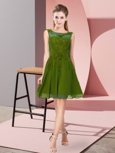 Knee Length Olive Green Quinceanera Court of Honor Dress Scoop Sleeveless Zipper