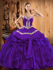 New Arrival Ball Gowns Quinceanera Gown Purple Sweetheart Organza Sleeveless Floor Length Lace Up
