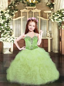 Custom Fit Ball Gowns Pageant Gowns For Girls Yellow Green Spaghetti Straps Organza Sleeveless Floor Length Lace Up