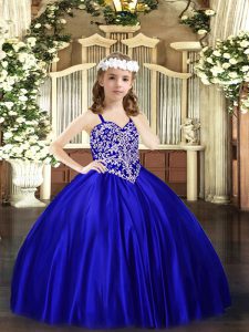 Amazing Royal Blue Sleeveless Satin Lace Up Pageant Gowns For Girls for Party and Quinceanera