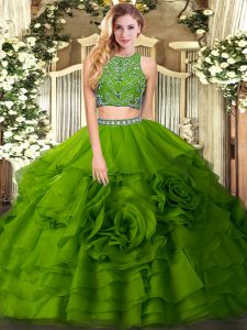 Beauteous Olive Green Sleeveless Tulle Zipper Vestidos de Quinceanera for Military Ball and Sweet 16 and Quinceanera