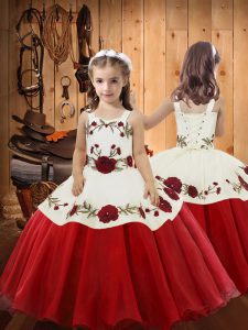 Super Organza Sleeveless Floor Length Little Girl Pageant Gowns and Embroidery