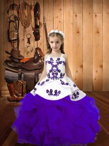 Amazing Lace Up Little Girls Pageant Gowns Eggplant Purple for Sweet 16 and Quinceanera with Embroidery and Ruffles