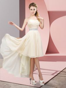 Stunning Champagne A-line Chiffon Sweetheart Sleeveless Beading High Low Lace Up Dama Dress for Quinceanera