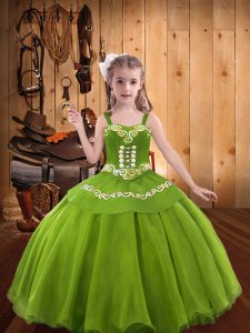 Cheap Sleeveless Lace Up Floor Length Embroidery Little Girls Pageant Dress