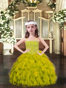 Olive Green Sleeveless Beading and Ruffles Floor Length Pageant Dress Toddler