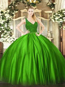 Edgy Green Taffeta Zipper V-neck Sleeveless Floor Length Quinceanera Gown Beading