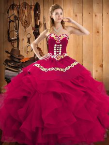 Ball Gowns Quinceanera Gown Fuchsia Sweetheart Satin and Organza Sleeveless Floor Length Lace Up