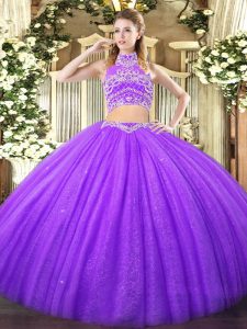 Lavender Sleeveless Tulle Backless Sweet 16 Quinceanera Dress for Military Ball and Sweet 16 and Quinceanera