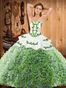 Multi-color Sleeveless With Train Embroidery Lace Up Quinceanera Dresses
