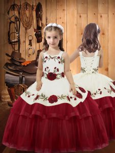 Sleeveless Lace Up Floor Length Embroidery and Ruffled Layers Pageant Dress for Teens
