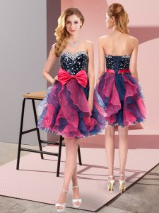 High End Multi-color Lace Up Vestidos de Damas Beading and Ruffles and Bowknot Sleeveless Mini Length