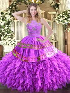 Sophisticated Halter Top Sleeveless Zipper 15th Birthday Dress Lilac Tulle